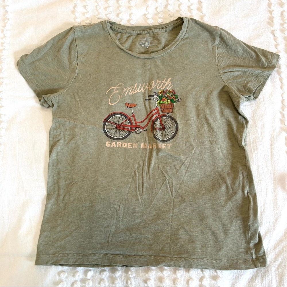 J. Crew Women’s Light Olive Green 100% Cotton Collector Tee Bicycle S